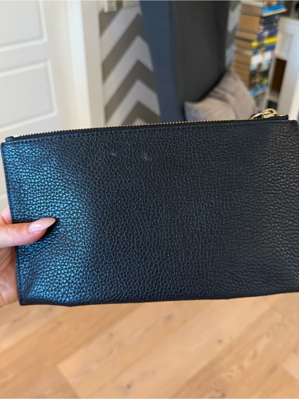 Michael Kors Black Zip Up Black Leather Envelope Pouch Gold Hardware 10" by 5" - Picture 5 of 5